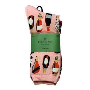 Kate Spade Pink Crew Socks 3-pk champagne bottle plaid pink red black gift set